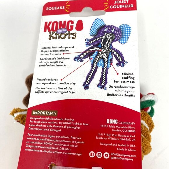 Kong Floppy Knots Holiday Reindeer Dog Toy Size Sm/Md Squeaker - Picture 5 of 6